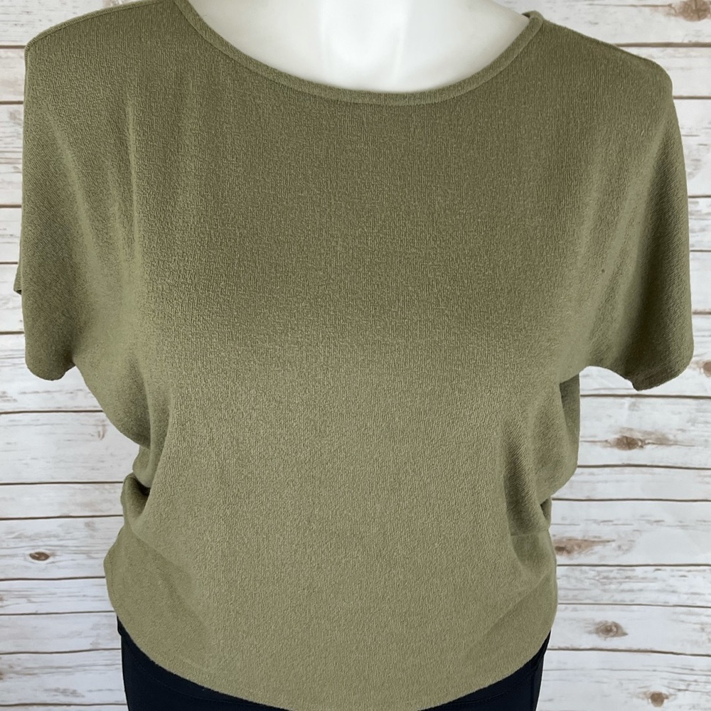 Olive Green Open Back Short Sleeve Terry Top - Picture 7 of 7
